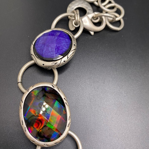 Chico’s Silver Chain Adjustable Belt with Purple & Blue Iridescent Accents - Picture 5 of 7